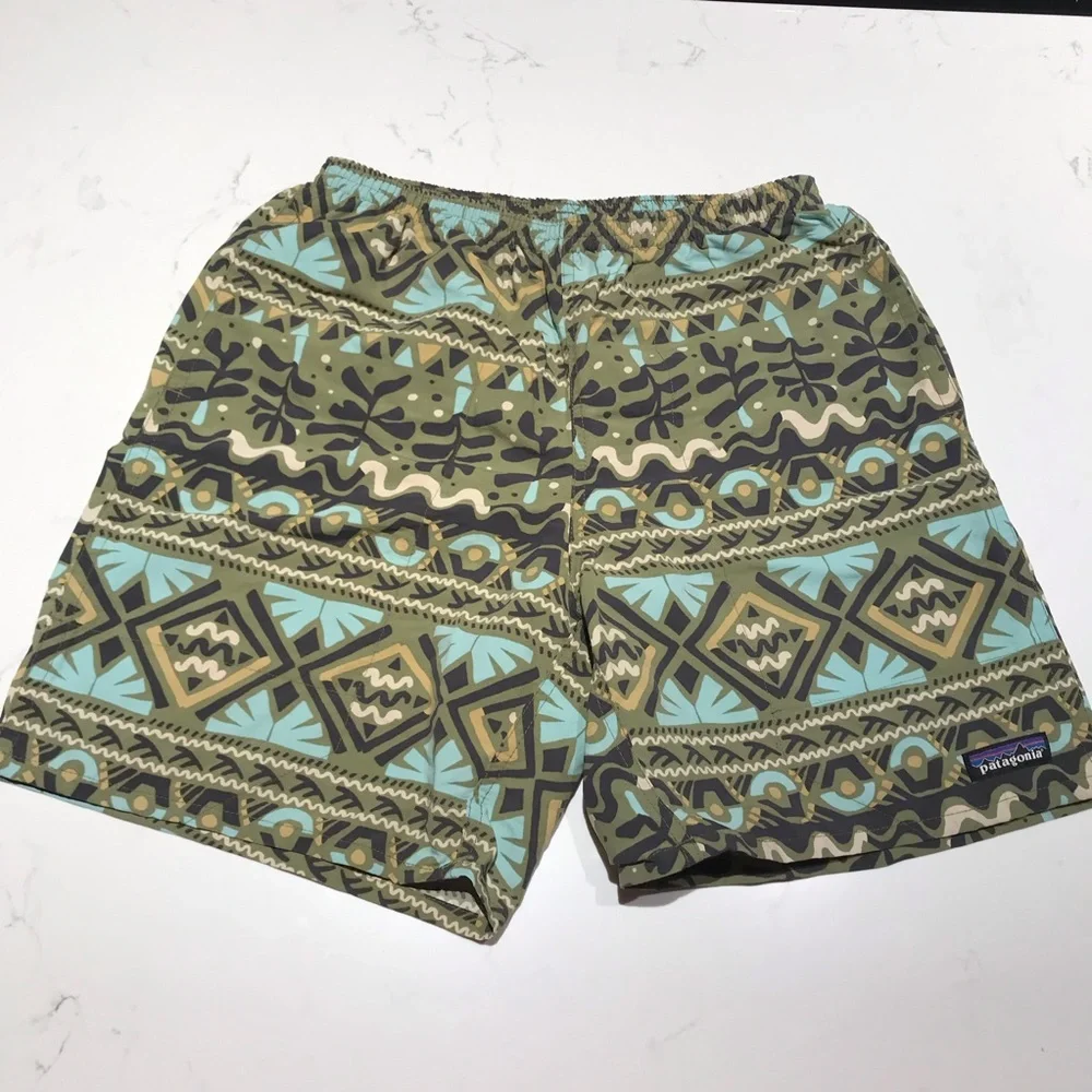 Patagonia Green Geometric Swim Trunks Small